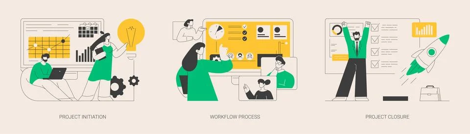 Project implementation abstract concept vector illustrations. Ilustración de archivo