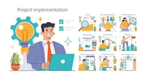 Project Implementation concept. Flat vector illustration Stock Illustration