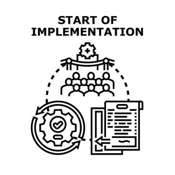 Project implementation starting, team launching system Stock Illustration