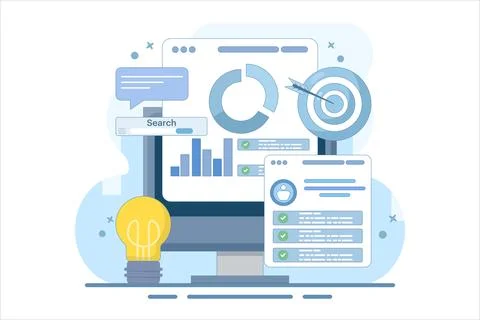 Project initiation concept. Project management, life cycle. Data analysis tasks. Stock Illustration