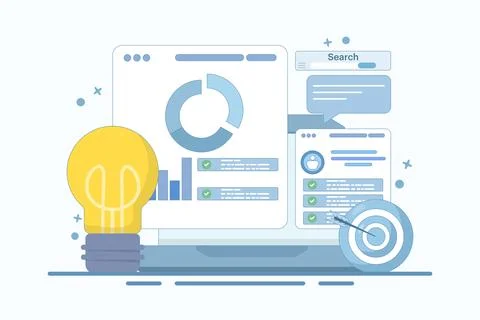 Project initiation concept. Project management, life cycle. Data analysis tasks. Stock Illustration