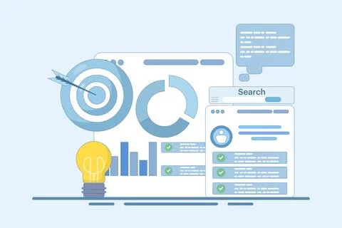 Project initiation concept. Project management, life cycle. Data analysis tasks. Stock Illustration