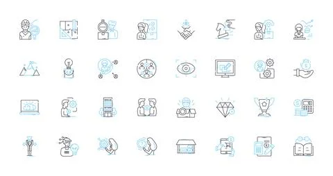 Project kickoff linear icons set. Planning, Strategy, Communication, Objectives Stock Illustration