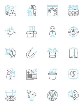 Project kickoff linear icons set. Initiative, Launch, Commencement, Foundation Stock Illustration