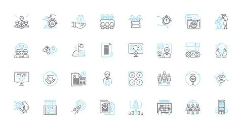 Project kickoff linear icons set. Initiative, Launch, Commencement, Foundation Stock Illustration