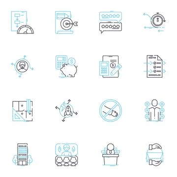 Project kickoff linear icons set. Initiative, Launch, Commencement, Foundation Ilustración de archivo