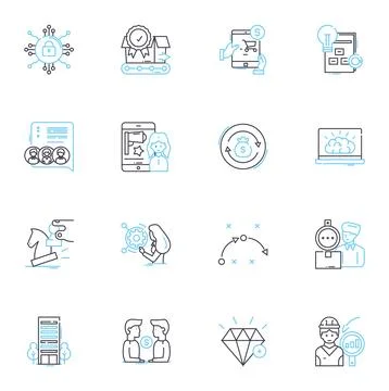 Project kickoff linear icons set. Planning, Strategy, Communication, Objectives Stock Illustration