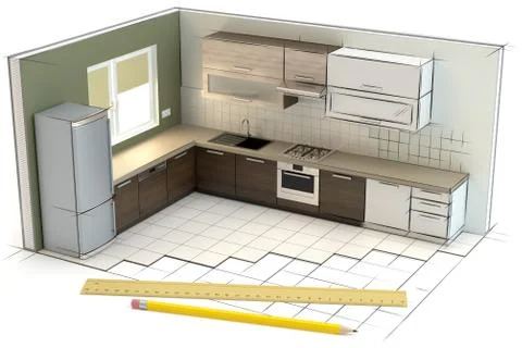 Project of the kitchen, 3D illustration Stockillustratie