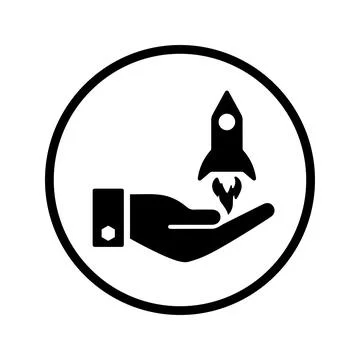 Project launch, business start up icon. Black vector design. Stock Illustration