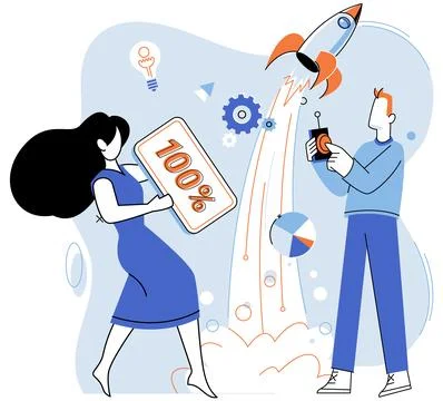 Project launch. A development project idea, spark that clight up torch of Illustrazione stock