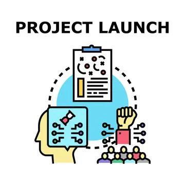 Project launch process communicating strategy and team collaboration Stock Illustration