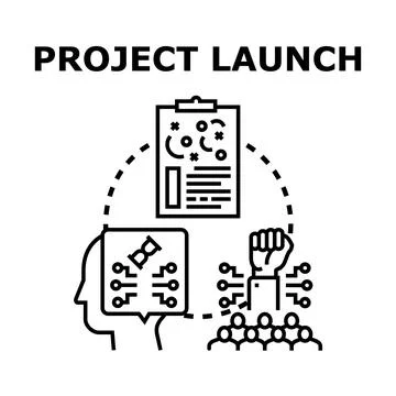 Project launch process communicating strategy and team collaboration Stock Illustration