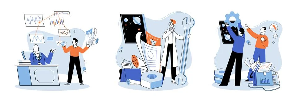 Project launch. Project launch management, glue holding all elements of project Illustrazione stock