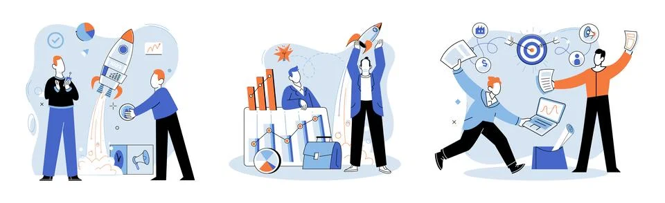Project launch. Project launch management, strategic maneuver in game of Stock Illustration