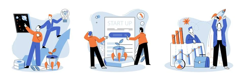 Project launch. Project launch management, puppeteer pulling strings behind 스톡 일러스트