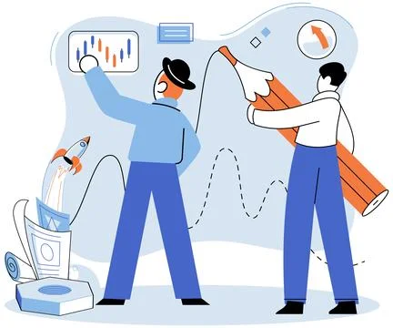 Project launch. Project launch management, steering wheel guiding project Stock Illustration