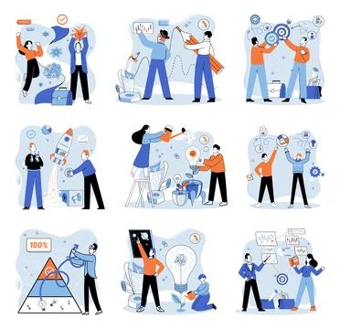 Project launch. Project launch startup, initial step into world filled with Illustrazione stock