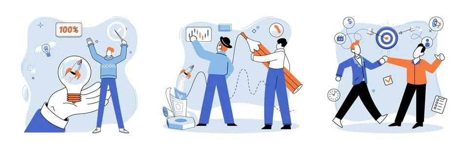 Project launch. Project launch startup, genesis of promising venture A Stock Illustration