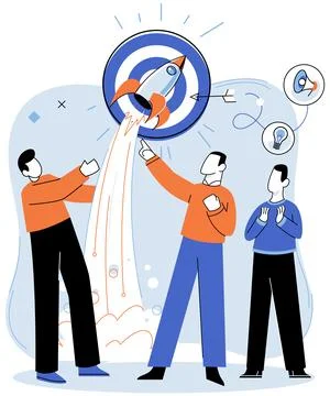 Project launch. A successful business, narrative of triumph over adversity Stock Illustration