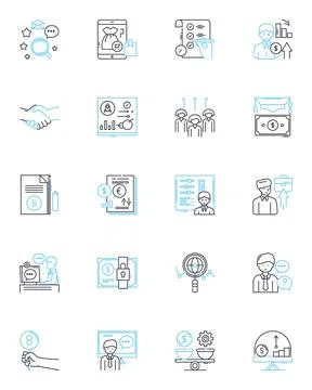 Project launching linear icons set. Initiative, Rollout, Debut, Unveiling Stock Illustration