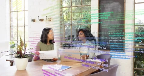 Project lead showing tablet drafts to developer at home desk animated notes Stock Footage 316701733