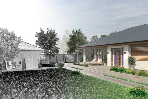 Project of a luxury villa under construction Stock Illustration