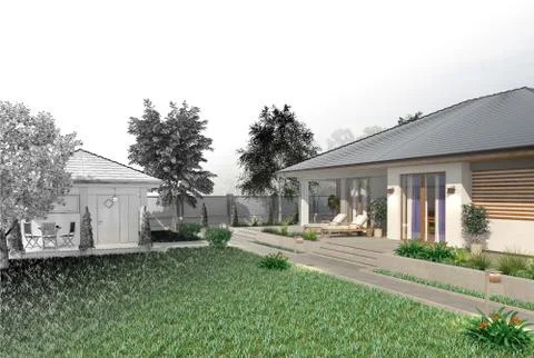 Project of a luxury villa under construction Stock Illustration