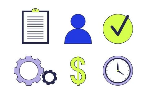 Project management 2D cartoon objects set Stock Illustration