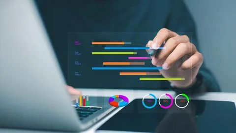 Project Management and Data Analytics Concept with Gantt Chart on Digital S.. Stock Photos