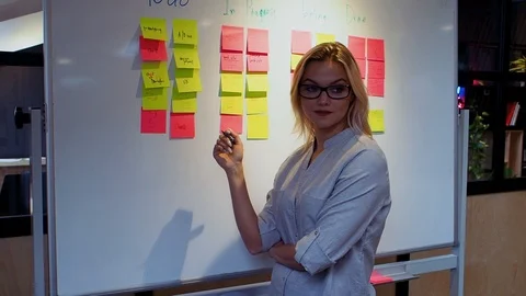 Project management and schedule planning, concept. A young woman Stock Footage 118444169