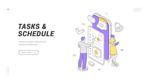 Project management and task scheduling isometric banner template. Vector illu Illustration