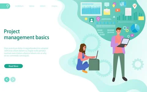 Project management basics, employees work with technology. Social trends and Stock Illustration