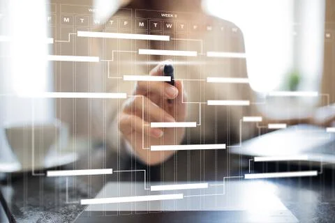 Project management chart on virtual screen. Schedule. Timeline. Stock-Fotos