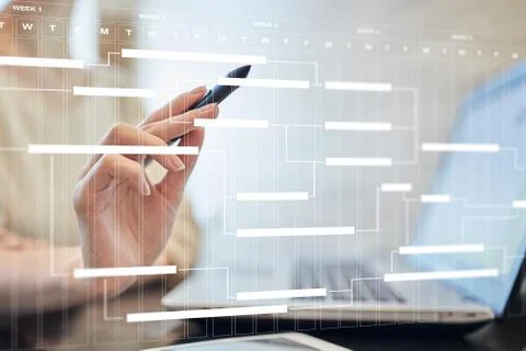 Project management chart on virtual screen. Schedule. Timeline. Stock Photos