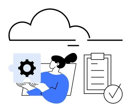 Project management, cloud computing, data organization, task tracking, workfl Stock Illustration