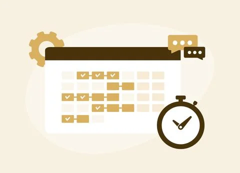Project management with computer window app displaying essential assets - イラスト素材