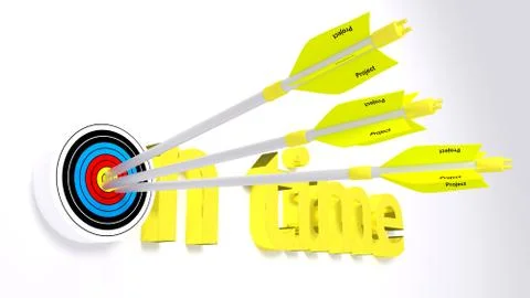 Project management concept with arrows hitting target Stock Illustration