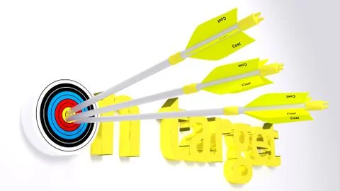 Project management concept with arrows hitting target Stock Illustration