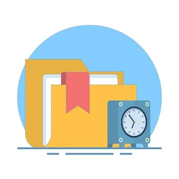 Project Management Concept. Folder with Clock. data management. Stock Illustration