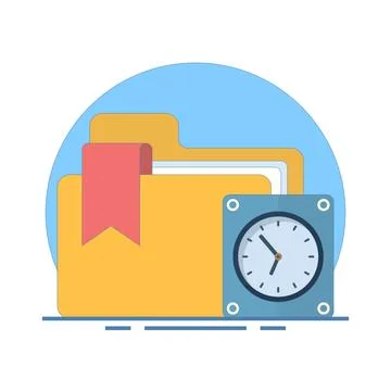 Project Management Concept. Folder with Clock. data management, folder. Illustrazione stock
