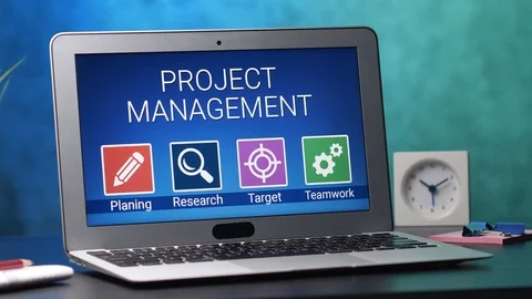 Project Management Concept on a Laptop Computer Stock Footage 106408775