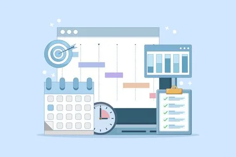 Project Management Concept, software development planning. Illustrazione stock