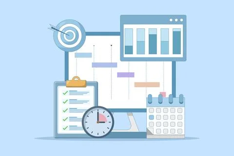 Project Management Concept, software development planning. Illustrazione stock