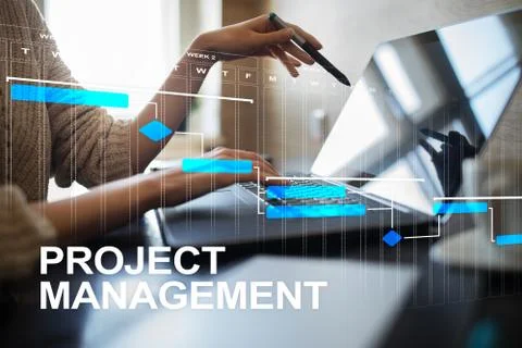 Project management concept, time and human resources, risks and quality and Fotos Stock