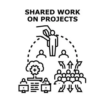 Project management concept visualizing shared work and collaboration Stock Illustration