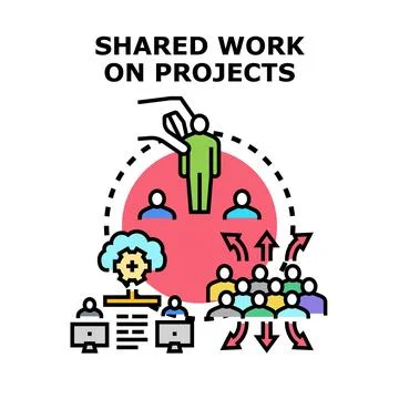 Project management concept visualizing shared work and collaboration Stock Illustration