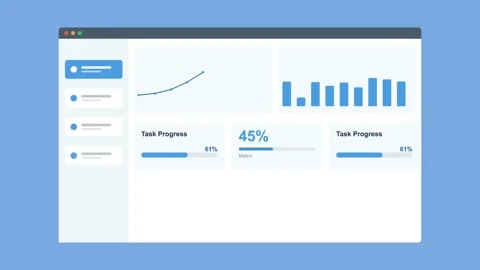 Project management dashboard in browser with charts and progress, blue Vídeos de archivo 342593960