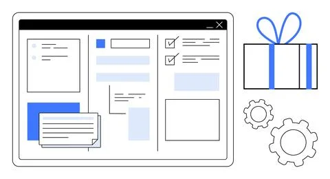 Project management dashboard with task checklists and notes on tablet screen, Stock Illustration