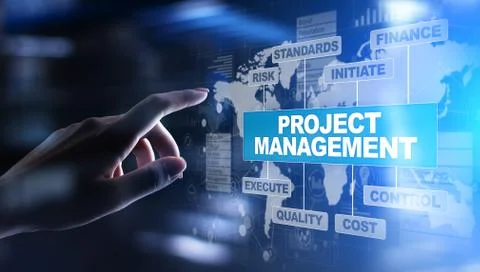Project management diagram on virtual screen. Business, Finance and technolog Stock Photos