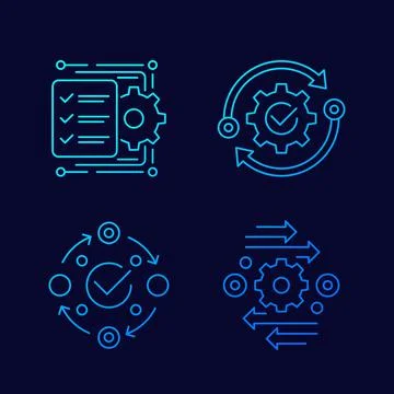 Project management, efficiency line icons, vector Illustrazione stock